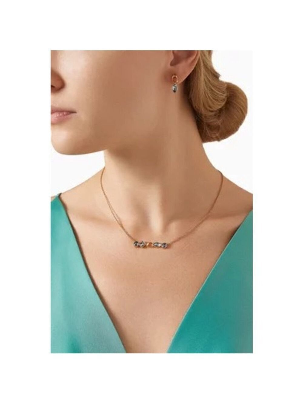 Coach Gold Tone Blue Crystal Necklace and Earring Set One Size